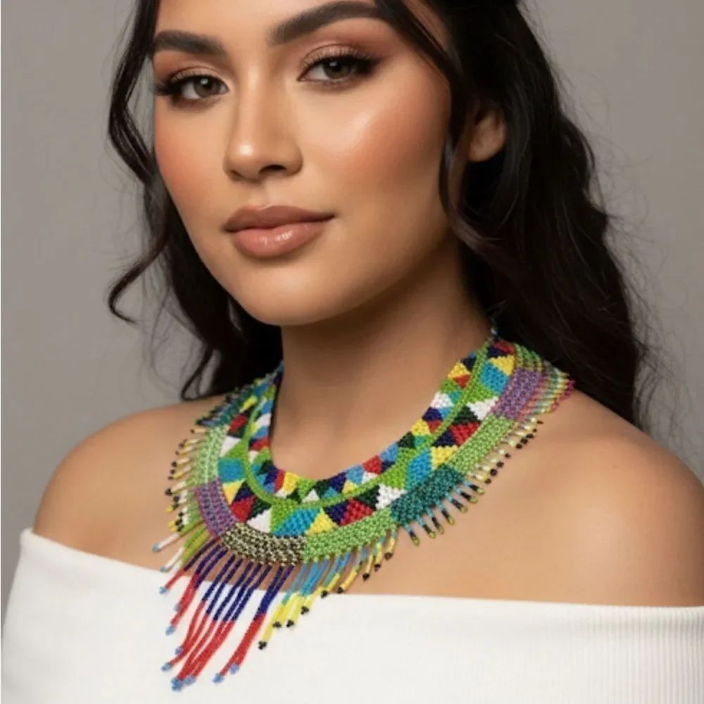 New Beautiful Handmade Colorful Beaded Mexican Collar Necklace